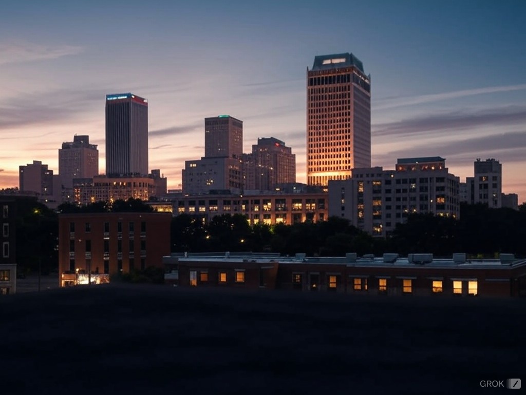 Tulsa Oklahoma downtown at sunset